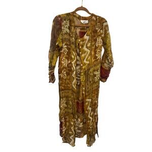 Vintage Rene Derhy Women Floral Sheer Maxi Cardigan Medium Duster Tribal Amazon